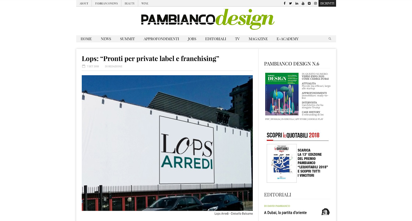 Rassegna stampa Lops Arredi Pambianco Design