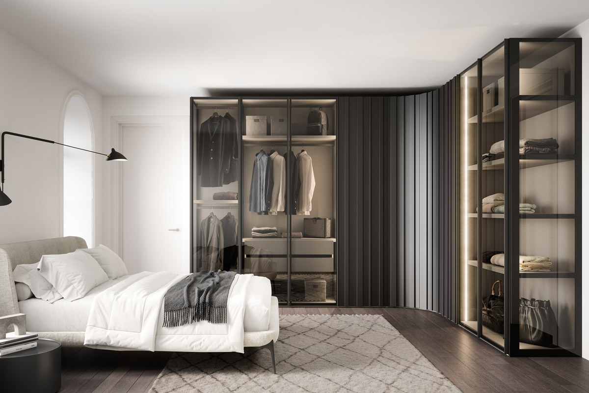 Armadio moderno battente Top Lops Progetto anta Stave 1