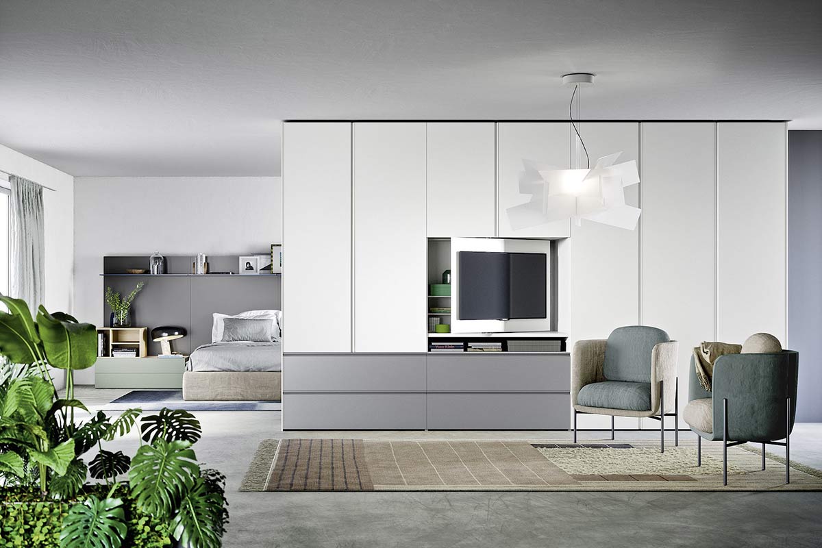 Armadio moderno battente con portatv Top Lops Progetto anta Gola 1