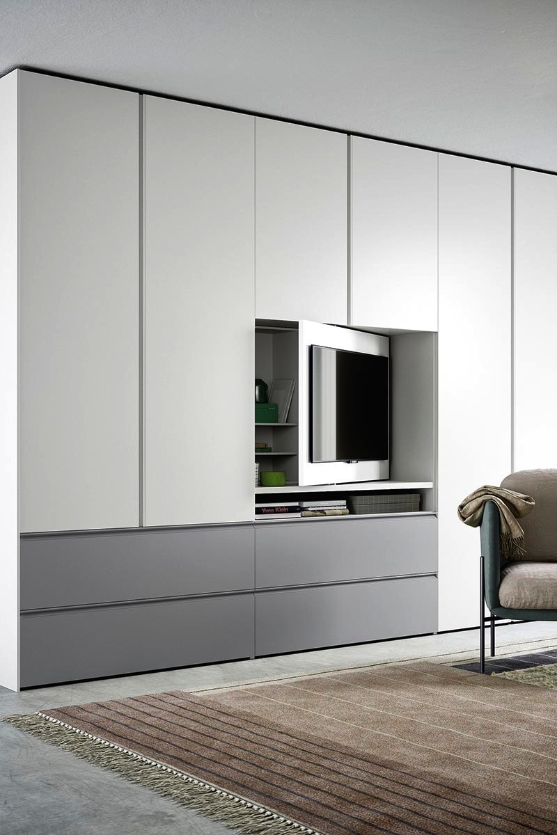 Armadio moderno battente con portatv Top Lops Progetto anta Gola 2