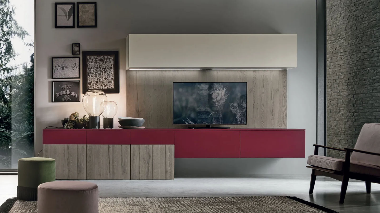 Living moderno componibile Stosa Natural 3