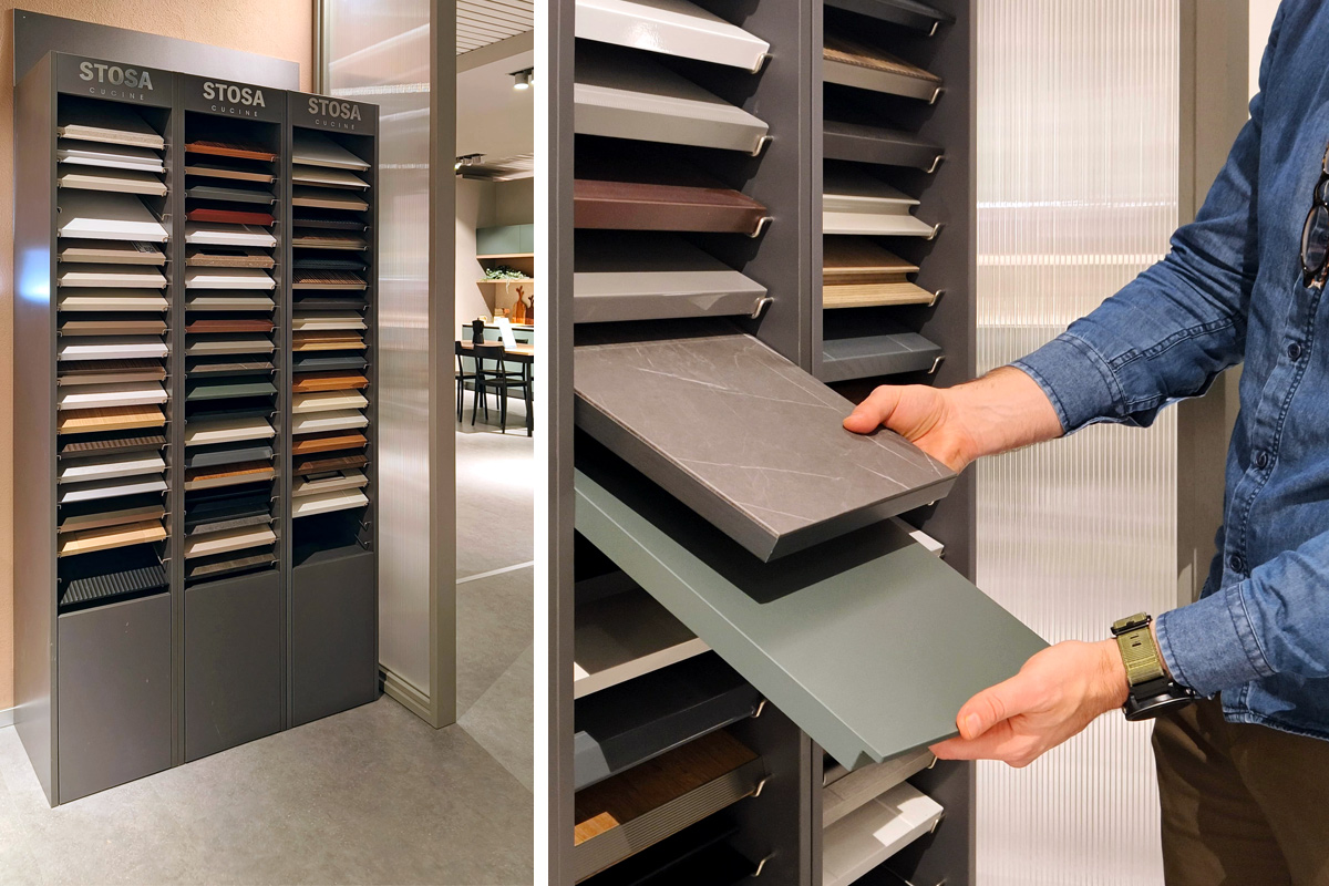 Campioni colore e materiali cucine Stosa con progettista Lops Dario