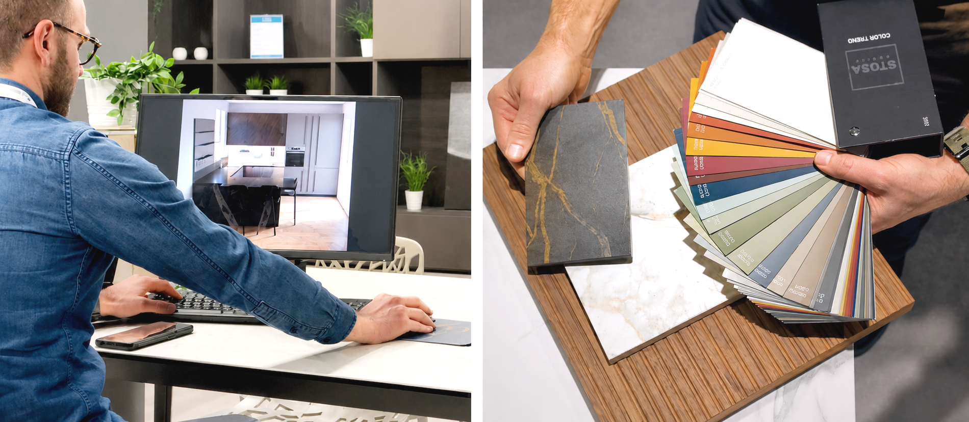 Campioni colore e materiali cucine Stosa con progettista Lops Dario